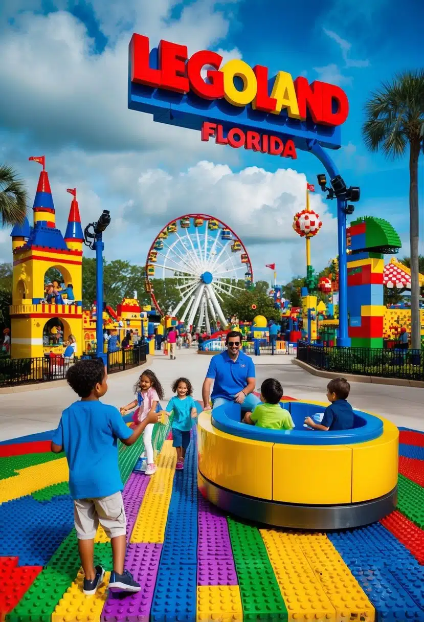 Families explore LEGOLAND Florida Resort, enjoying rides, shows, and colorful LEGO displays in sunny Orlando, Florida