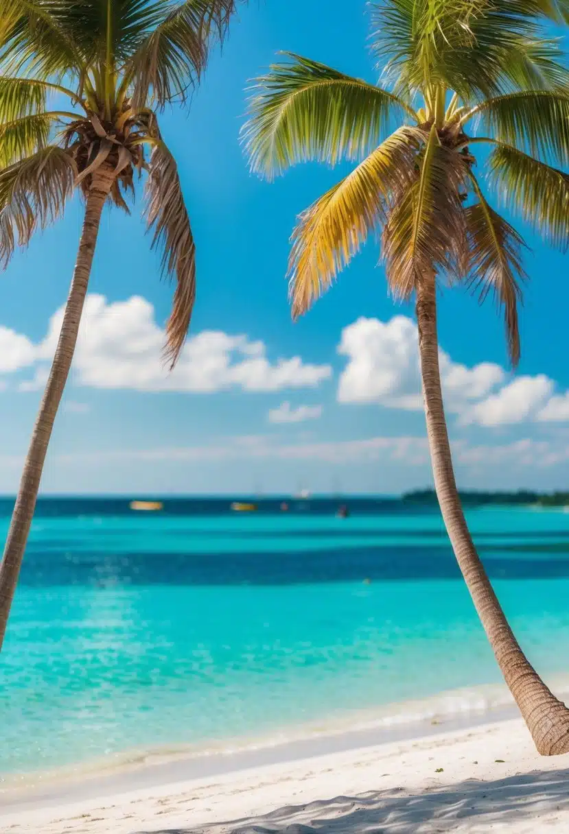 A sunny beach with palm trees and crystal clear water, showcasing the natural beauty and tranquility of Florida's water
