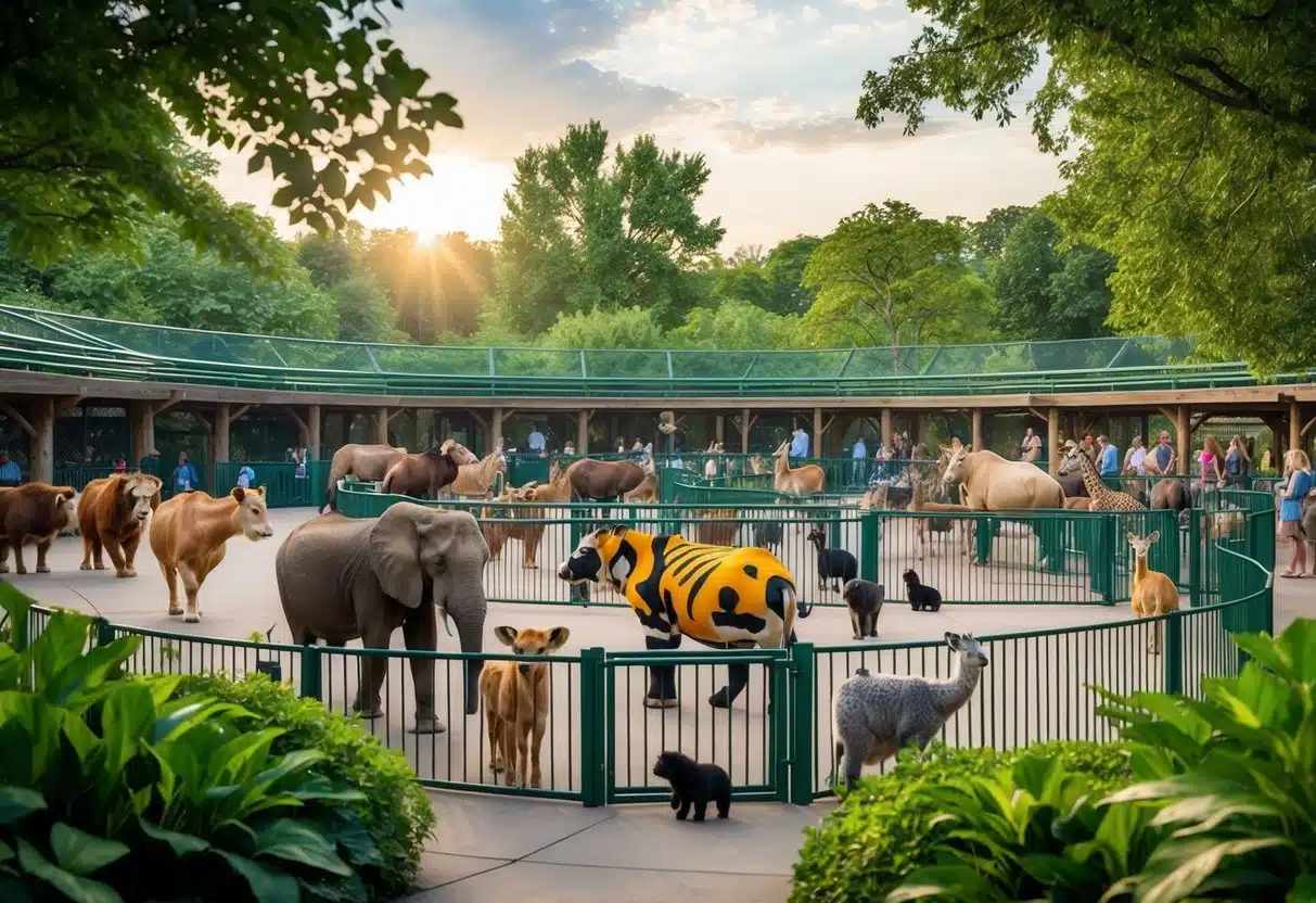 A colorful array of animals roam in spacious enclosures at the Denver Zoo, surrounded by lush greenery and curious onlookers