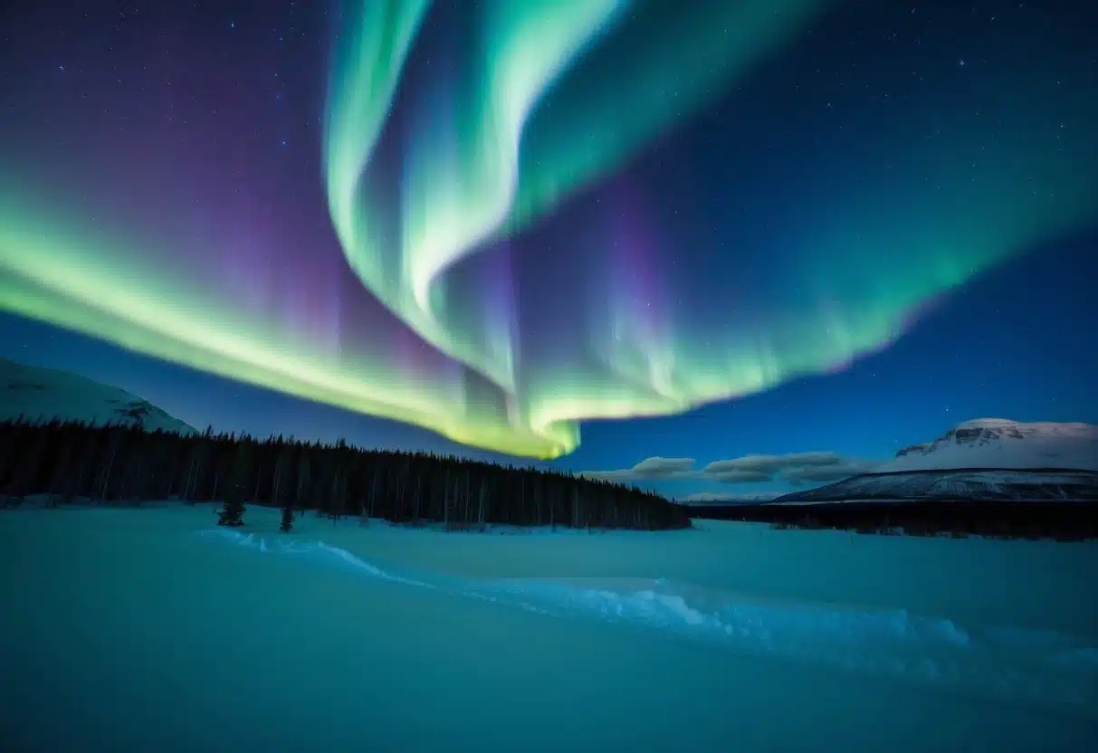 A mesmerizing display of Northern Lights illuminates the night sky above Abisko National Park in Lapland
