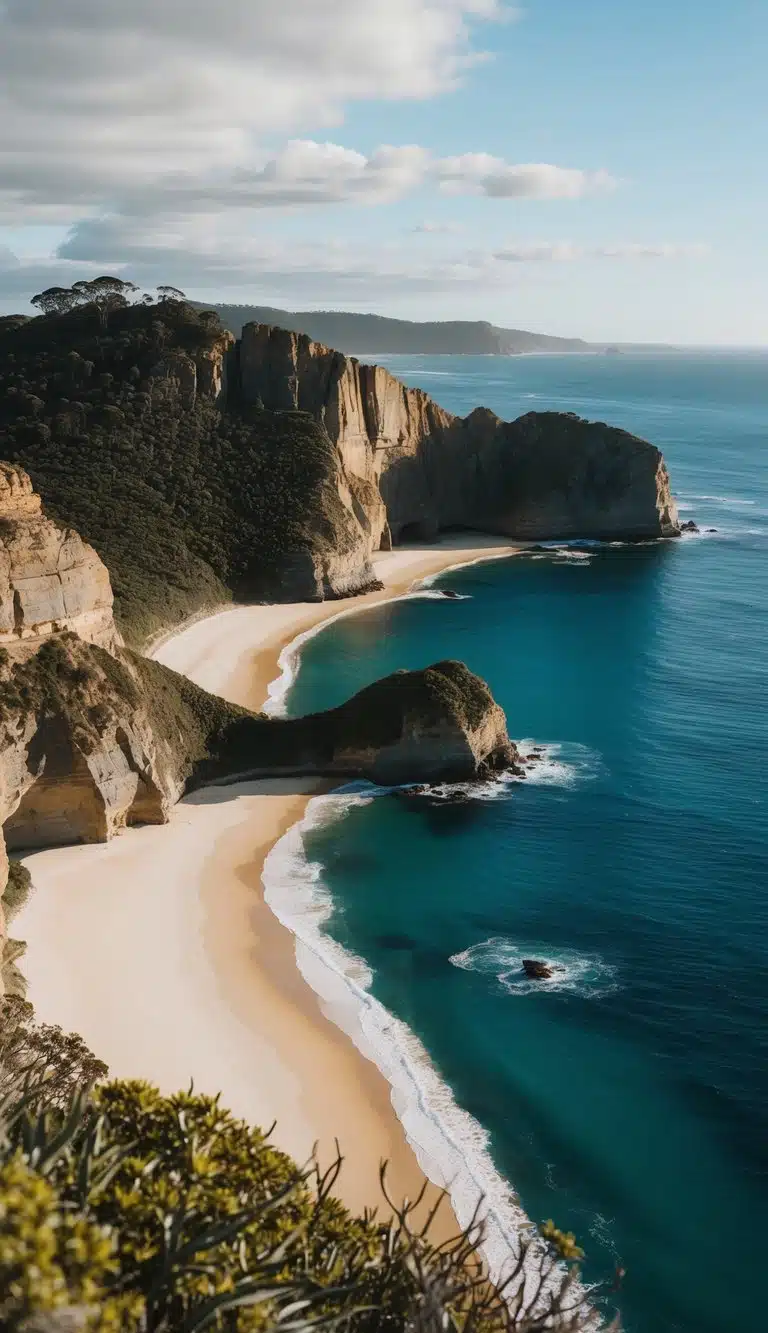 The rugged coastline of Phillip Island, Victoria, Australia, with its pristine beaches, dramatic cliffs, and iconic rock formations