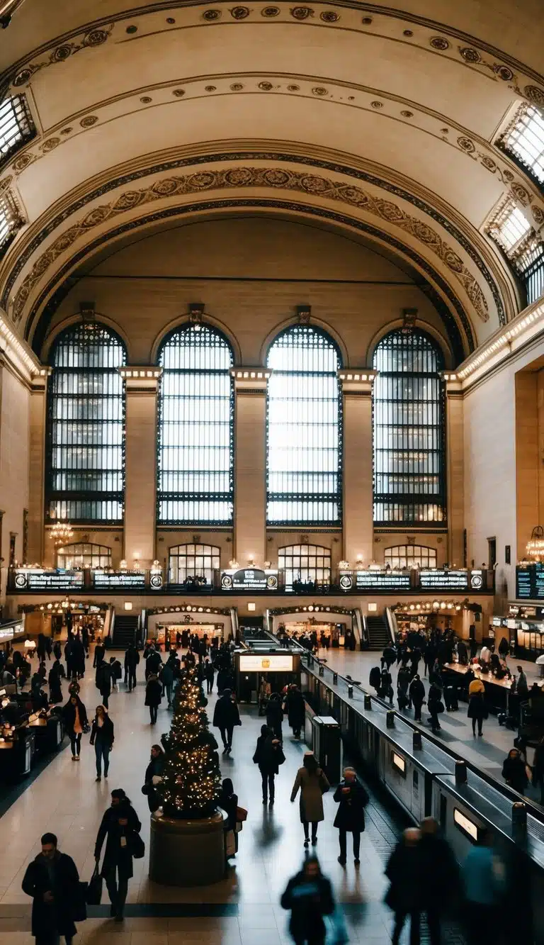Union Station's lively atmosphere with bustling restaurants, historic architecture, and bustling train platforms