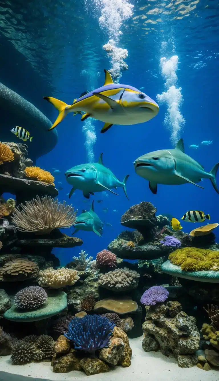 A colorful underwater exhibit at Denver Aquarium showcases diverse marine life in Denver, Colorado