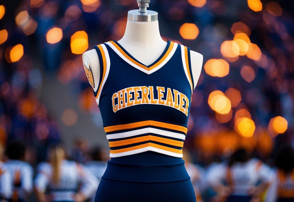 A cheerleader uniform in the school's colors on a mannequin
